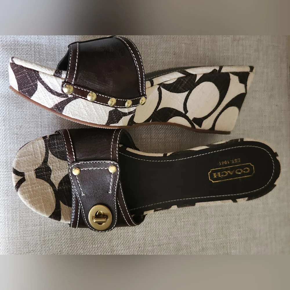 Coach Emilie Dark Brown and Cream Women's Sandals, Size 10 - Picture 3 of 5